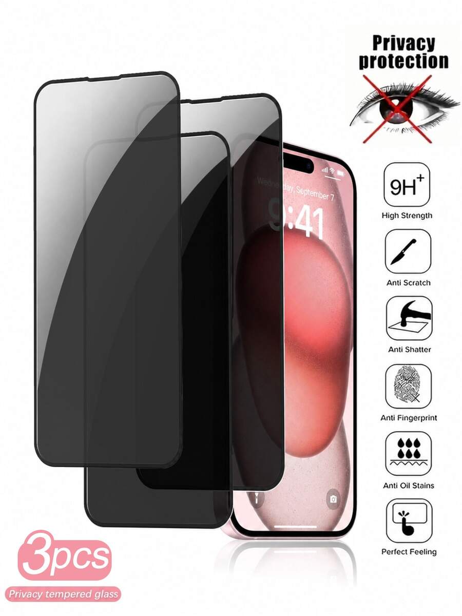 CASECOPS 3片裝全螢幕隱私鋼化玻璃螢幕保護貼，適用於 iPhone 17 Pro Max [6.9 吋]、17 Pro/17 Air/17e、16 Pro Max/16 Pro/16 Plus/16e、15 Pro Max/15 Pro/15 Plus/15、14 Pro Max/14 Pro/14 Plus/14、13 Pro Max/13 Pro/13/13 Mini、12 Pro Max/12 Pro/12/12 Mini、11 Pro Max/11 Pro/11、XS Max/XS/X/XR，隱私螢幕保護貼，清晰顯示