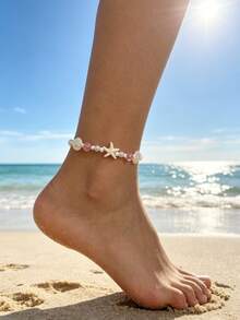 1 pieza Tobillera con cuentas de conchas y estrellas de mar estilo vacaciones de playa - Multicolor - Ver 9