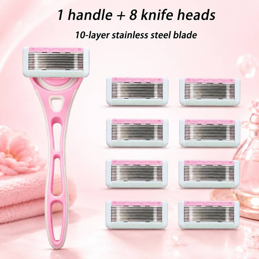 10-Layer Manual Lady's Hair Removal And Shaving Kit - A Comfortable Razor Suitable For Underarm Hair Removal - 1 Handle + 8 Blades - View 1