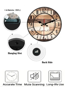 1 pieza Reloj de pared de madera silencioso de 10-12 pulgadas - Diseño creativo e interesante, adecuado para decoración del hogar y regalos, funciona con pilas (pilas AA no incluidas) - Multicolor - Ver 6