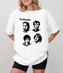 "The Stranglers Band Sketch Art Tee" Short-Sleeved Printed T-Shirt, Unisex Loose Fit - White - View 9