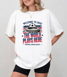 Retro 2026 Football T-Shirt With Stadium And Ball Design, American Flag Print, Unisex Relaxed Fit - White - View 10