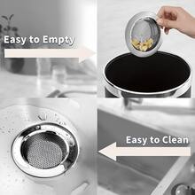 1pc/2pcs/3pcs Stainless Steel Rust-Proof Kitchen Sink Strainer, 4.5 Inch Wide Rim Filter, With Anti-Clogging Fine Mesh And Food Debris Collector, Durable Metal Vegetable Washing Basket, Easy To Clean, Fits Standard Sinks, Durable Kitchen Accessory - Multiple Styles - View 7