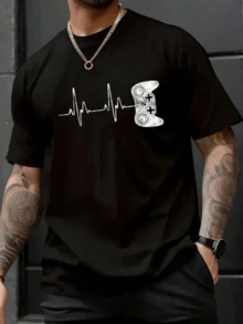 Pulso conectado al ritmo del juego que representa la pasión y energía de los jugadores mostrando cómo cada latido se sincroniza con el control en tus manos camiseta de hombre moderna cómoda ideal para ocio y vida urbana - Negro - Ver 8