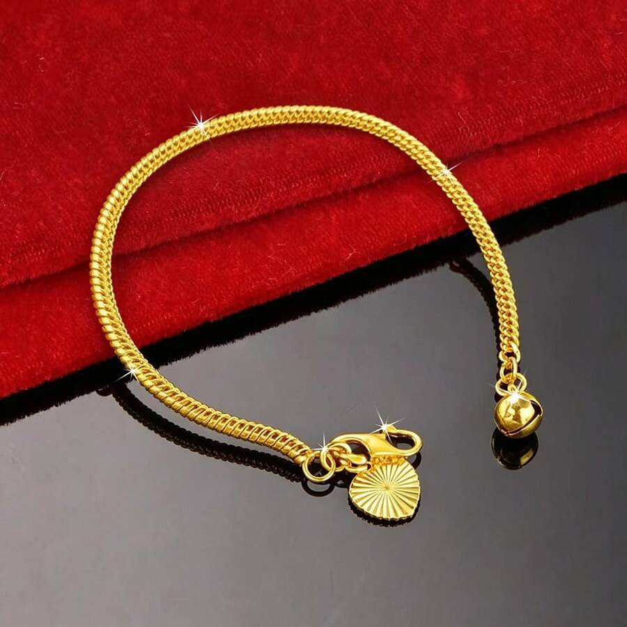 精致时尚 18K 包金 3 毫米蛇形链铃铛手链,女士尺寸 15-20 厘米,链长百搭,优雅完美,是馈赠佳品。 - 金色 - 查看 1