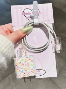 Sweet Doodle Heart Pattern, Minimalist Apple Charger Protective Case, Compatible With 20W Chargers For IPhone 15, 16 ProMax Cables, Anti-Bending, Anti-Cat Bite, Suitable For 13/14 Plus Data Cable Protector, Charger Protector. Christmas Gift - Clear - View 3