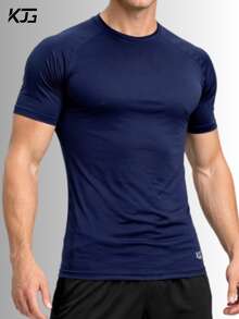 Thermal Polyamide T-Shirt Short Sleeve Anti-Odor UV50+ Protection Men's Raglan Fit Gym Training Running Second Skin - 藏蓝色 - 查看 6