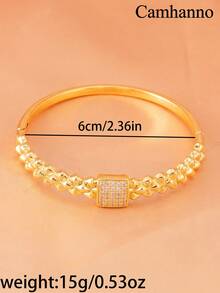 Camhanno 1 pieza Brazalete de flor de cobre chapado en oro de estilo de lujo ligero. Con una exquisita artesanía de microajuste, esta pieza versátil es perfecta para el uso diario y sirve como la opción de joyería ideal para bodas y banquetes. - Dorado - Ver 4