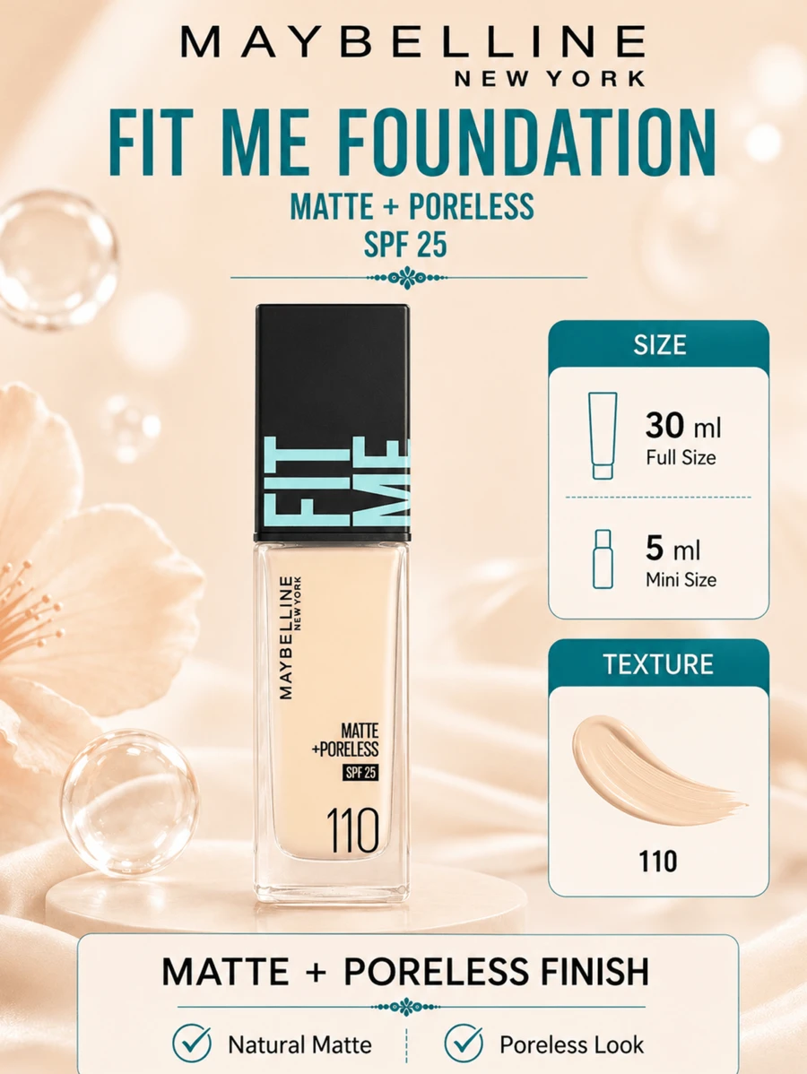 Maybelline 美寶蓮 Soft Matte 防曬粉底液 #110，5/30ml，長效滋養，3合1，自然觸感，霧面無瑕妝效，適合油性肌膚