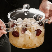 1pc High Borosilicate Rust-Resistant Transparent Glass Cooking Pot With Lid - Reusable Soup Pot Suitable For Open Flame And Ceramic Stove, Heat-Resistant & Easy To Clean Design, For Stewing, Soup, Vegetable Cooking, Dual-Handled Soup Pot To Meet Various Cooking Needs - View 5
