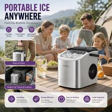 Fast Stainless Steel Ice Maker, 9pcs In 6-8mins Portable Loefme Kitchen Ice Machine, 2 Ice Sizes, Self‑Cleaning Ice Bullet Block Maker With Handle Scoop Basket For Home Office Bar - 查看 3
