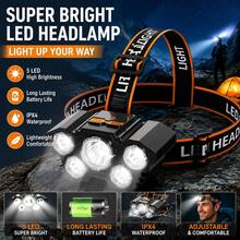 1-Pack Multifunctional 5-LED Headlamp, Head-Mounted Flashlight, Outdoor USB-Rechargeable Fishing Headlamp, Powerful Bald Head Light, 4-Mode Headlamp Flashlight For Outdoor Running, Hunting, Hiking, And Camping - 1包 - 查看 1