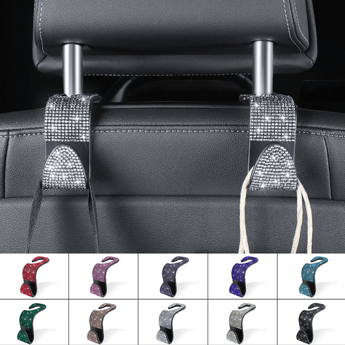 Funkelnder Strass Auto Kopfstützen Haken, strapazierfähiger Rücksitz Aufhänger für Handtasche, Tasche, Mantel - Organizer Zubehör, geeignet für SUV, Truck, Limousine