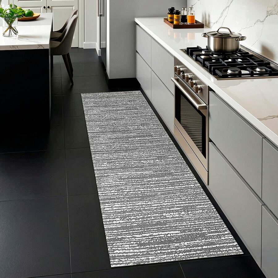 Kitchen Runner Rug 0.45 X 2.00 Laundry Room Mixed Jacquard Pattern Non-Slip Washable - Grey - View 1