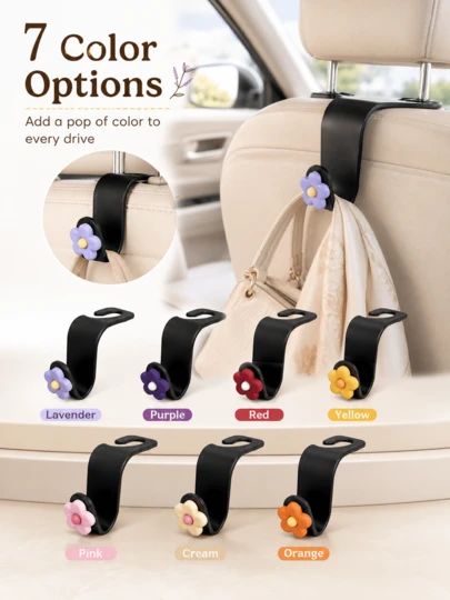 Cute Flower Shaped Car Seat Back Hook, Multifunctional Storage Hanger Holder Organizer For Handbags Purses Bags Groceries Umbrella, Aesthetic Universal Car Interior Accessories, Lovely Car Decor Car Stuff For Women And Man Drivers