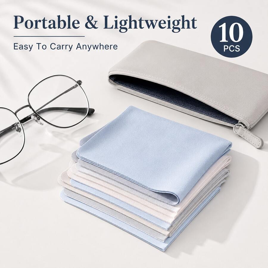 10-Piece Set Microfiber Lens Cleaning Cloths, Soft Suede-Like Wipes For Glasses, Camera Lenses & Tablets - 10pcs - 查看 1