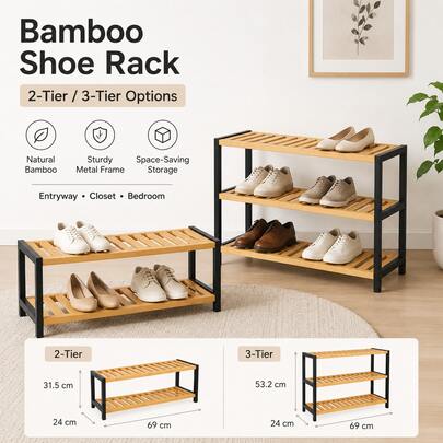 Minimalist Multi-Tier Shoe Rack - 2 Tier/3 Tier Optional Vertical Entryway Shoe Storage Rack (Compact Space-Saving) / Suitable For Home / Student Dorm / Balcony / Yard Use
