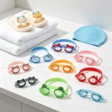 1 Par de Óculos de Natação Infantil, Alta Definição à Prova d'Água Design Fofo de Animal de Desenho Animado Caranguejo & Coelho Óculos de Natação, Múltiplos Estilos Enviados Aleatoriamente - Multicolorido - Visão 2