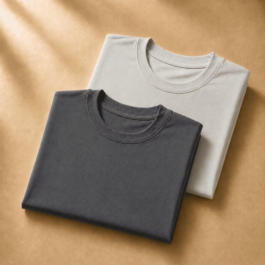 Set Of 2 Short-Sleeve Egyptian Cotton T-Shirts - 深灰色和銀色 - 查看 1