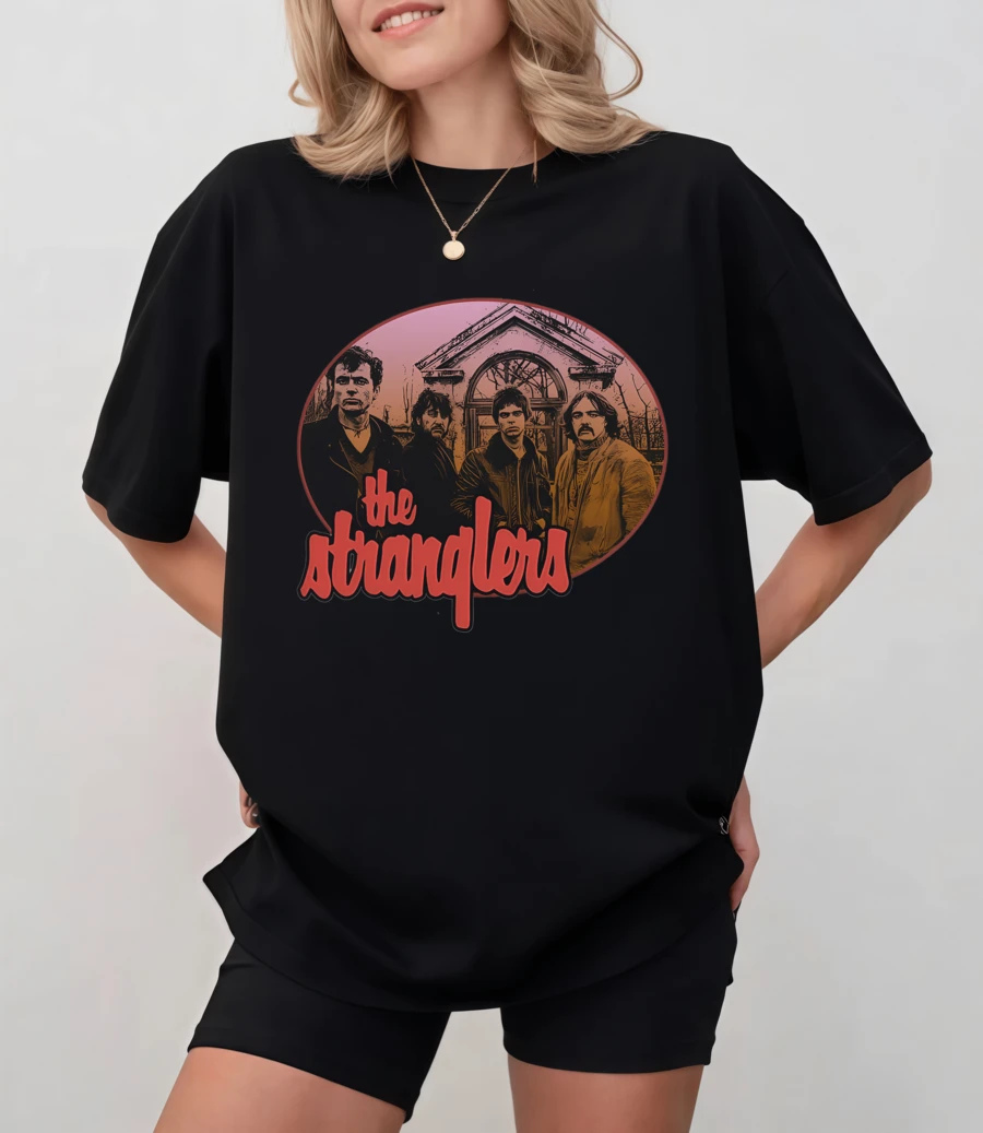 Black T-Shirt With The Stranglers Band Illustration, Unisex Relaxed Fit - Black - View 1