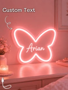 1pc Customized Butterfly LED Neon Sign, Personalized Name USB Wall Light, Girl Bedroom Decor, Aesthetic Room Gift, Party Neon Light - Multicolor - View 1
