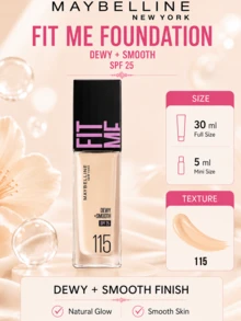Maybelline 菲力特潤粉底液，水潤柔滑，SPF 25，色號 #115，粉嫩自然色，5/30毫升可選，24小時長效保濕，10秒快速上妝，三效合一，打造無妝感，長效滋養，三步輕鬆上皙，適合粉調2號白妝乾性肌膚，打造無妝底霜 - 美寶蓮FITME粉底液 水潤版115 - 查看 1