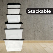 4 X 80L Large Plastic Storage Box With Black Lid - Strong Stackable Storage Boxes 80 Litres - Home, Office, Kitchen, Nestable Storage Containers | Made In UK (80 Litre / 4 Pack) - 80 Litre / 4 Pack - View 8