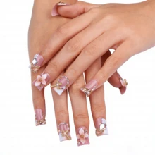 Handmade Reusable Press On Nails, Pink, Brown Gradient Base, 3D Flower Accents, Butterfly Details, Gem Embellishments, Glossy Finish, Elegant Charming Look Summer - Nhiều màu - Xem 5