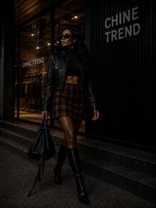 Elegance Checkered Skirt CHINE  WITHOUT BELT - Marrón Mocha - Ver 3
