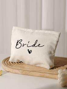 「Bride」字母印花化妝包 | 心形圖案 / 法式風格旅行收納袋 | 婚禮緊急救急包 / 可收納化妝品、珠寶或小型婚禮日必需品 | 也適合作為伴娘禮物、婚前派對禮物 / 易於清潔設計 | 便攜式化妝盒 - 彩色 - 查看 5