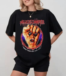 Black T-Shirt With Red Logo And A-Li-Ce  C-Ooper Fist Illustration, Unisex Relaxed Fit - Black - View 8