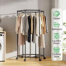 Black Metal Movable Hexagonal Rotating Clothes Drying Rack, Stable Structure, Rust-Proof And Durable,Large-Capacity Design Supports Classified Drying And Storage, 360° Universal Wheel For Flexible And Convenient Movement - View 9