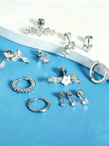 Bộ 16 chiếc khuyên tai sụn 16G, trang sức xỏ lỗ tai Tragus, khuyên tai vành tai, khuyên tai đinh tán, khuyên tai vành tai, khuyên tai có chốt vặn, khuyên tai đá Cubic Zirconia, khuyên tai nhỏ dành cho nữ - bạc 12 cái - Xem 4