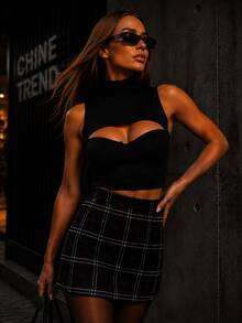 Elegance Checkered Skirt CHINE  WITHOUT BELT - Negro - Ver 4
