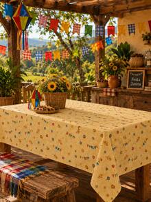 1pc-Fall Patchwork Gingham Tablecloth, Rustic Farmhouse Sunflower Corn Straw Hat Print Table Cover, Washable Autumn Harvest Table Cloth For Thanksgiving Dinner Outdoor Garden Round Rectangle Dining Table Home Decor - Multicolor - View 8