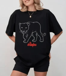 Black T-Shirt With Panther Illustration From The Stranglers, Unisex Relaxed Fit - Black - View 9