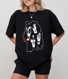 Black T-Shirt With Minimalist Design Of KISS Member Silhouettes, Unisex Relaxed Fit - Black - View 1