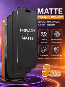 3pcs Matte Privacy Screen Protector, Anti-Glare, Anti-Peeping, Anti-Shatter, Anti-Shock, Suitable For IPhone 17 Pro Max 6.9 Inch - 3PCS - View 2
