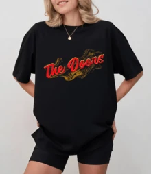 Black T-Shirt With Stylized Red And Gold "The Doo-Rs" Logo, Unisex Relaxed Fit - Black - View 9