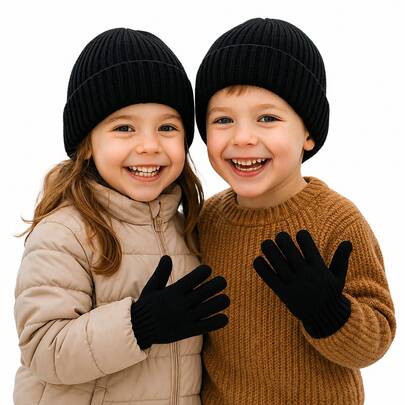Kit Infantil Touca e Luva de Inverno Gorro Quentinho para Frio Menino Menina Criança Unissex