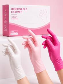 100pcs Disposable Gloves, Super Durable, Available In Five Colors: Pink/White/Rose Red, Suitable For Various Uses Such As Kitchen, Tattoo, Hair Dyeing, Pet Care, Beauty Salon And Home Cleaning. The Packaging Method Is Bagged. - Dark Pink - View 2