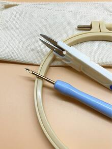 Complete Punch Embroidery Starter Kit, Includes 16cm Embroidery Hoop, 19cm Locking Fabric, Size 35 Punch Needle & Blue Safety Scissors - All-In-One DIY Handcraft Beginner Tools, Ideal Gift For Crafters - Set - View 3