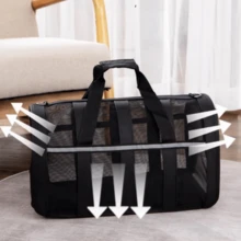 Bolsa de transporte plegable para mascotas de gran capacidad, transpirable, para viajes al aire libre, bolso de mano portátil y cómodo, resistente al desgaste, ligero, fácil de almacenar, diseño universal para todas las estaciones, perfecto para perros pequeños, gatos, gatitos, cachorros, paseos al aire libre, compras, visitas al veterinario, viajes por carretera, suministros esenciales prácticos para viajes con mascotas - Naranja - Ver 7
