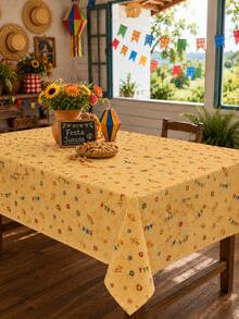 1pc-Fall Patchwork Gingham Tablecloth, Rustic Farmhouse Sunflower Corn Straw Hat Print Table Cover, Washable Autumn Harvest Table Cloth For Thanksgiving Dinner Outdoor Garden Round Rectangle Dining Table Home Decor - Multicolor - View 12