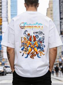 Thundercat Print T-Shirt, Men's Short Sleeve Crew Neck T-Shirt, Spring/Summer, Breathable, Casual And Sporty, Lightweight And Comfortable, Suitable For Promotion In Local Community Stores And By Online Influencers. - 白色 - 查看 1
