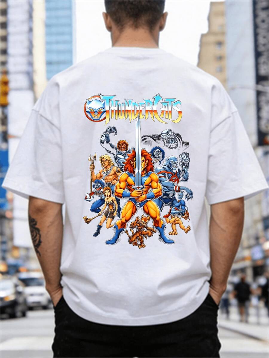 Thundercat Print T-Shirt, Men's Short Sleeve Crew Neck T-Shirt, Spring/Summer, Breathable, Casual And Sporty, Lightweight And Comfortable, Suitable For Promotion In Local Community Stores And By Online Influencers. - 白色 - 查看 1