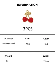 3PCS/5PCS/10PCSSweetheart Cherry Drop Charm, Gold Plated Red Enamel Cherry Pendant, Romantic Fruit Charm For DIY Jewelry - Fruit - View 7