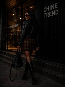 Elegance Checkered Skirt CHINE  WITHOUT BELT - Marrón Mocha - Ver 2