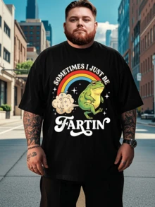 A Green Frog Hopping Under A Colorful Rainbow, Scattering Star-Studded Clouds, Represents Relaxed Humor And Spontaneous Joy With A Fun Message Of Positive Energy And A Comic Touch. This Comfortable, Casual Men's T-Shirt Is Perfect For Everyday Wear. - 黑色 - 查看 6