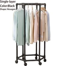 Black Metal Movable Hexagonal Rotating Clothes Drying Rack, Stable Structure, Rust-Proof And Durable,Large-Capacity Design Supports Classified Drying And Storage, 360° Universal Wheel For Flexible And Convenient Movement - View 6